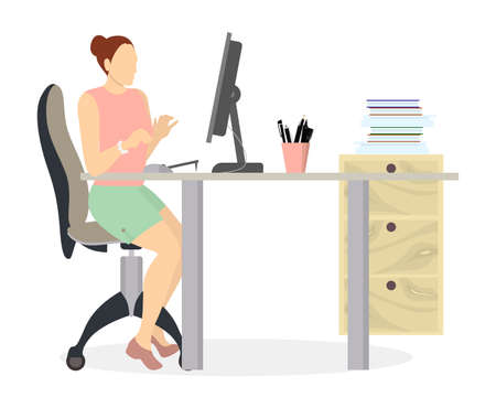 Woman in office working. Isolated silhouette on white background. Secretary or businesswoman.のイラスト素材