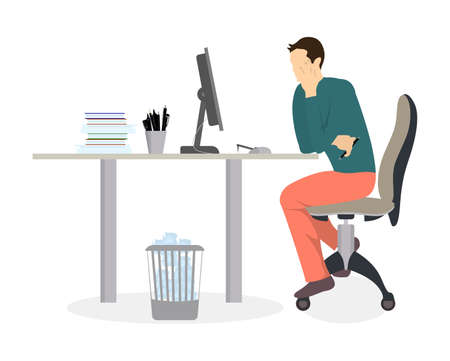 Man in office working. Isolated silhouette on white background. Secretary or businessman.のイラスト素材