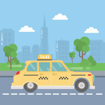 Taxi on the street. Urban landscape and delivery.のイラスト素材