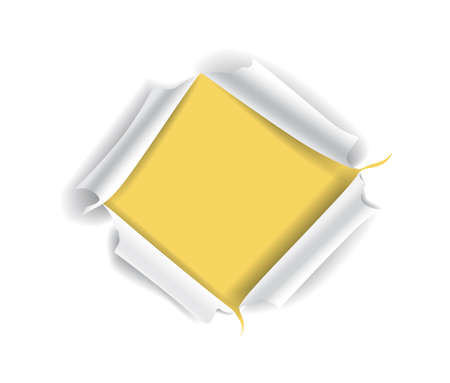 Ripped paper piece. Hole from torn paper. Decoration and texture. Yellowのイラスト素材