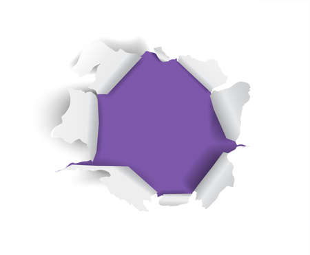 Ripped paper piece. Hole from torn paper. Decoration and texture. Violet.のイラスト素材