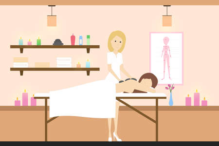 Massage in spa center. Body specialist does massage therapy in salon.のイラスト素材
