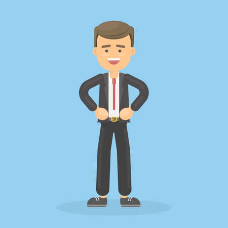 Isolated standing businessman. Funny cartoon character with smile in the suit.のイラスト素材