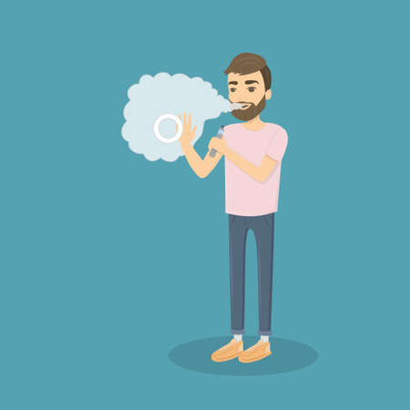 Isolated vaping man. Young man with smoking device.のイラスト素材