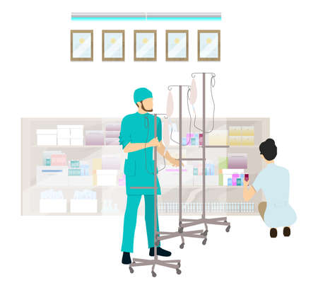 Medical office in the hospital. Doctors prepare medicine and infusion equipment.のイラスト素材