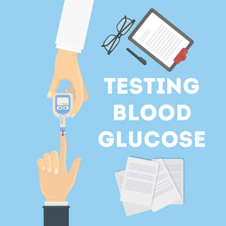 Blood test for glucose. Doctor and patient. Checking insulin.のイラスト素材