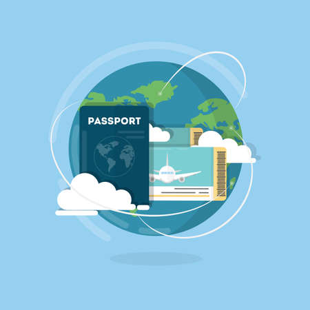 Vector passport with tickets. Air travel concept. Flat Design. ID for travelerのイラスト素材