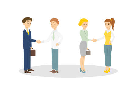 Hand shaking of businessmen. Two handsome men stand on white backgrond and shake hands in agreement. setのイラスト素材