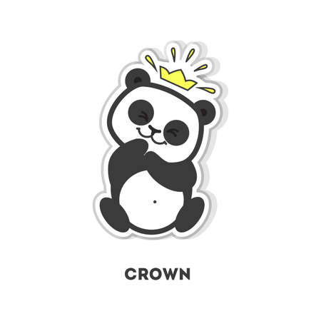 Cute panda in crown. Isolated sticker on white background.のイラスト素材