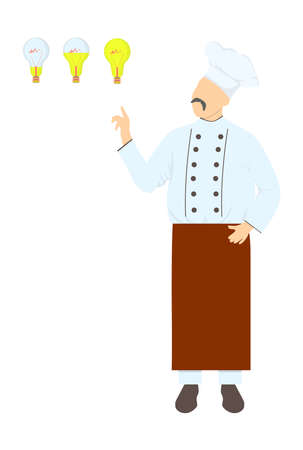 Chef with idea. Man in unifrom with light bulbs.のイラスト素材
