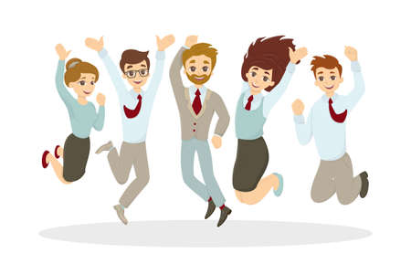 Happy jumping businessmen on white background. Successful team.のイラスト素材