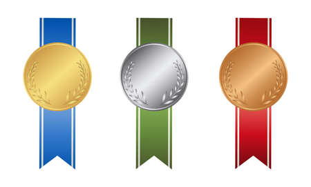 Ribon medals set on white background. Golden, silver and bronze.のイラスト素材