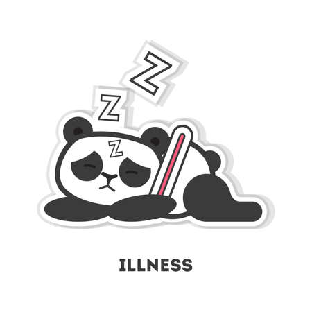 Sick panda bear. Isolated cute sticker on white background.のイラスト素材