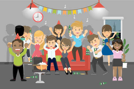 Party at home. Young people have fun and drink a lot.のイラスト素材