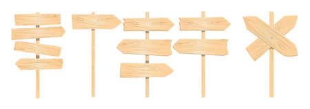 Wooden pointers set on white background. Signposts, banners and more.のイラスト素材