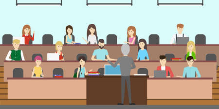 University leture hall. Students with the professor.のイラスト素材
