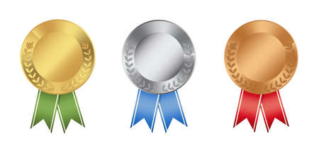 Ribon medals set on white background. Golden, silver and bronze.のイラスト素材