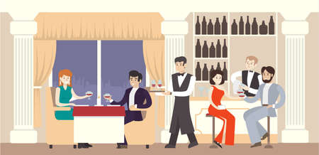 Restaurant in hotel. Visitors and service in the beautiful hall.のイラスト素材