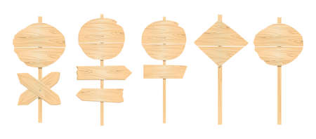 Wooden pointers set on white background. Signposts, banners and more.のイラスト素材