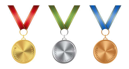 Different medals set on white background. Golden, silver and bronze.のイラスト素材