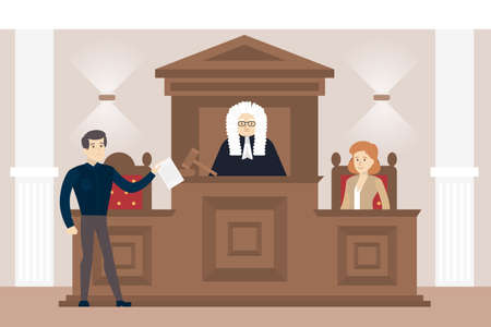 Judge in court. Judging guilty person with law.のイラスト素材