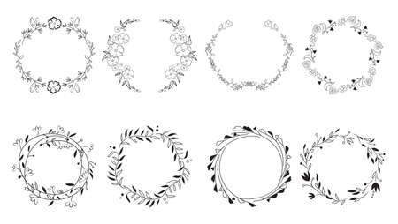 Vintage floral frames. Elements for decoration on white background. Round frames.のイラスト素材