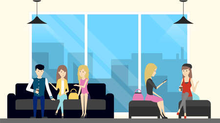 Hall in university. Students relax and communicate.のイラスト素材