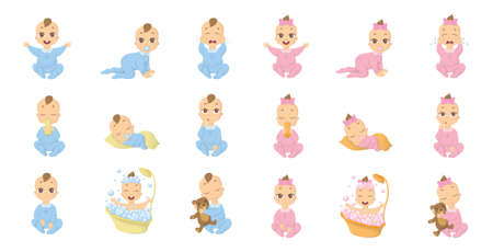 Baby emoji set. Funny cute cartoon character on white background.のイラスト素材