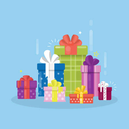 Gift boxes set on white background. Colorful presents for holidays.のイラスト素材