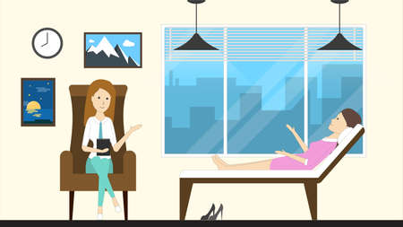 Psychology doctor cabinet. Psychiatrist with patient in the clinic.のイラスト素材