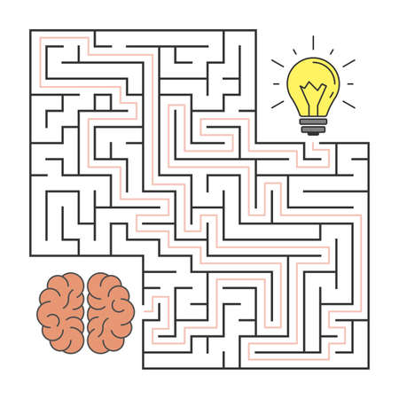 From brain to idea lightbulb. Maze for brainstorming and tam work.のイラスト素材