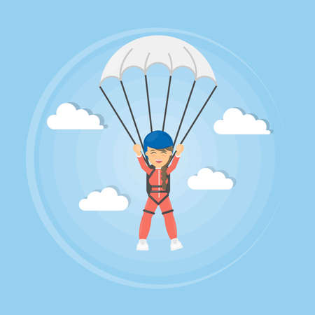 Skydiving active sport. Man in uniform with parachute.のイラスト素材