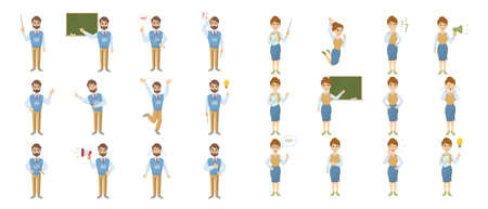 Teacher emoji set on white background with funny emotions and expresiions.のイラスト素材