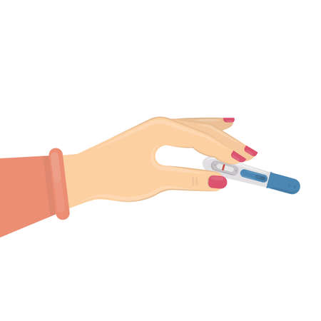 Woman with pregnancy test. Negative test with one red line.のイラスト素材