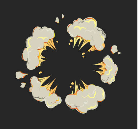 Isolated explosion icon on black background. Cartoon comic boom effect.のイラスト素材