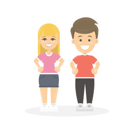 Man and woman. Cartoon funny characters on white background.のイラスト素材