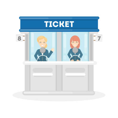 Selling tickets illustration. Two women sell theatre or cinema tickets.のイラスト素材