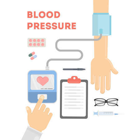 Blood pressure checking. Doctor checks people's health with equipment.のイラスト素材