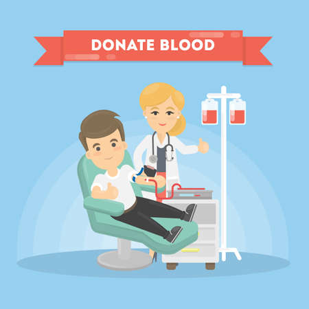 Blood donation concept illustration. Man and doctor.のイラスト素材