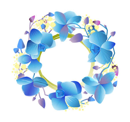 Isolated orchids wreath on white background. Illustration for decoration.のイラスト素材