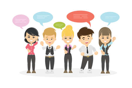 People with colorful speech bubbles on white background.のイラスト素材