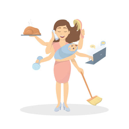 Multitasking mother with six hands.のイラスト素材