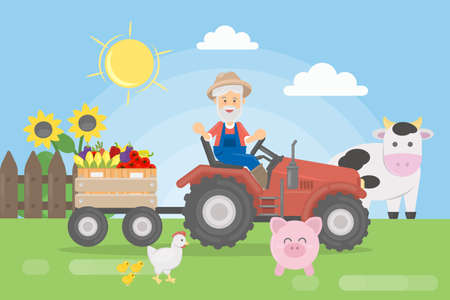 Farmer on tractor.のイラスト素材