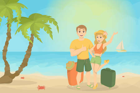 Couple at the beach.のイラスト素材