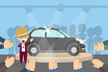 Car presentation in showroom.のイラスト素材