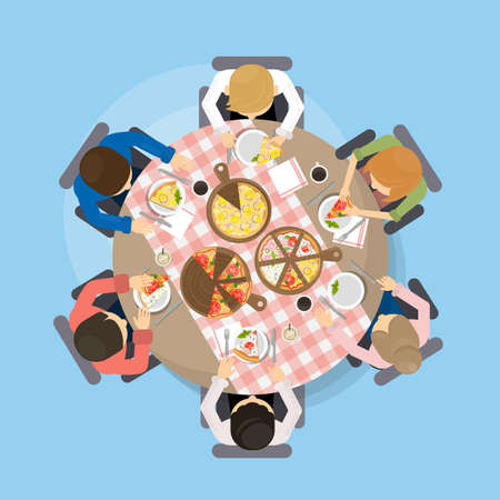 Dinner with pizza.のイラスト素材