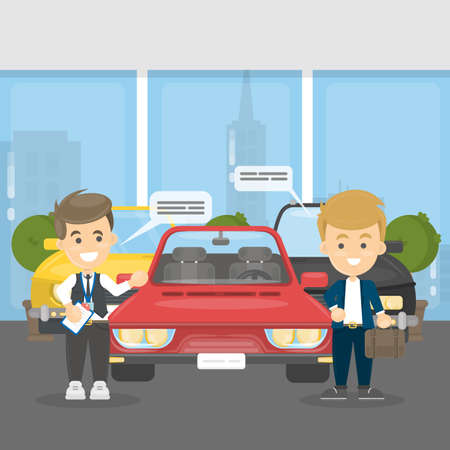 Buying cars at showroom.のイラスト素材