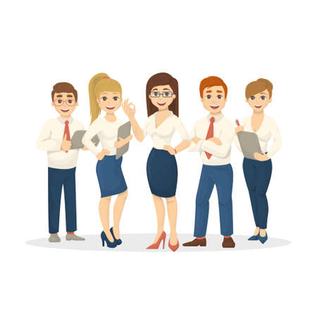 Isolated business team on white background. Women leader and men work together. Leader team.のイラスト素材