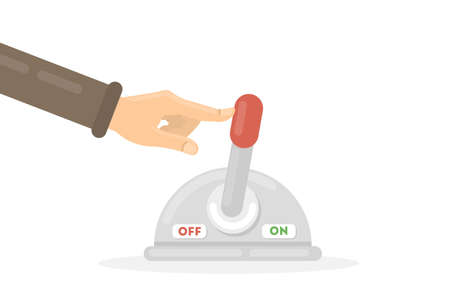 Hand with lever on white background. Idea of operator, switching and machinery.のイラスト素材