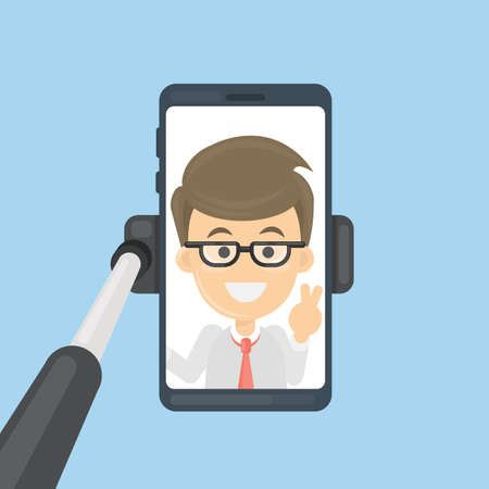 Taking photo with selfie stick.のイラスト素材